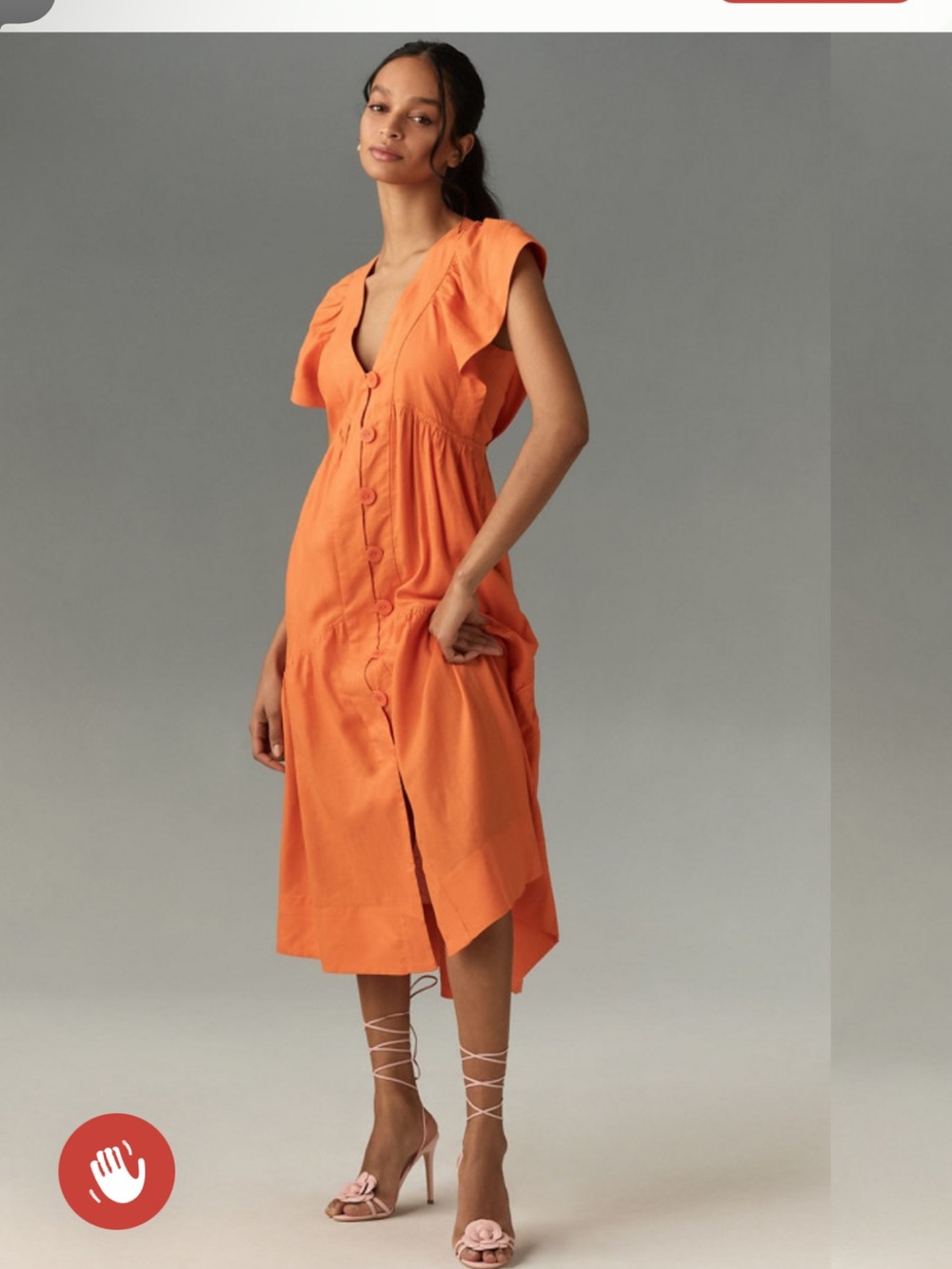 Anthropologie Flutter-Sleeve Linen Button-Front Midi Dress size XXs